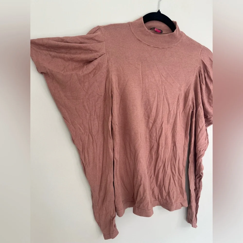 Vince Camuto Puff Sleeve Mock Neck Sweater Dusty Rose Pink Womens Size XS